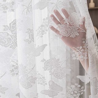 Rose and Butterfly Ivory White Jacquard Floral Lace Net Curtain 6