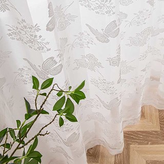 Rose and Butterfly Ivory White Jacquard Floral Lace Net Curtain 3
