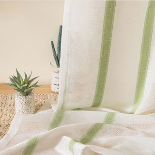 Sol Ivory White Textured Green Striped Heavy Sheer Curtain 2