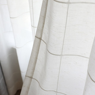 Grid Checked Jacquard Linen Cotton Blend Heavy Sheer Curtain 4