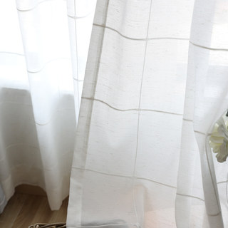 Grid Checked Jacquard Linen Cotton Blend Heavy Sheer Curtain