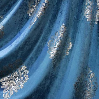 Luxury Blue and Gold Damask Velvet Curtain 4