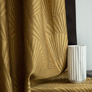 Oriental Fans Luxury Art Deco Jacquard Patterned Gold Curtain