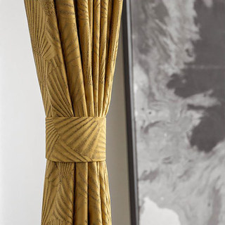 Oriental Fans Luxury Art Deco Jacquard Patterned Gold Curtain 5