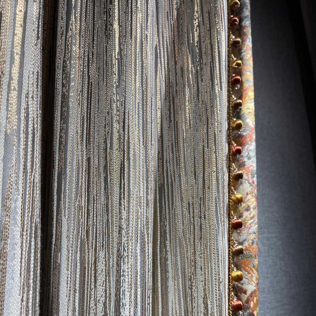 Sunbeam Glistening Subtle Textured Striped Gold & Gray Curtain Drapes 1