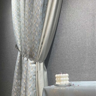 Alpine Luxury Jacquard Ice Blue Geometric Curtain with Gold Details 4