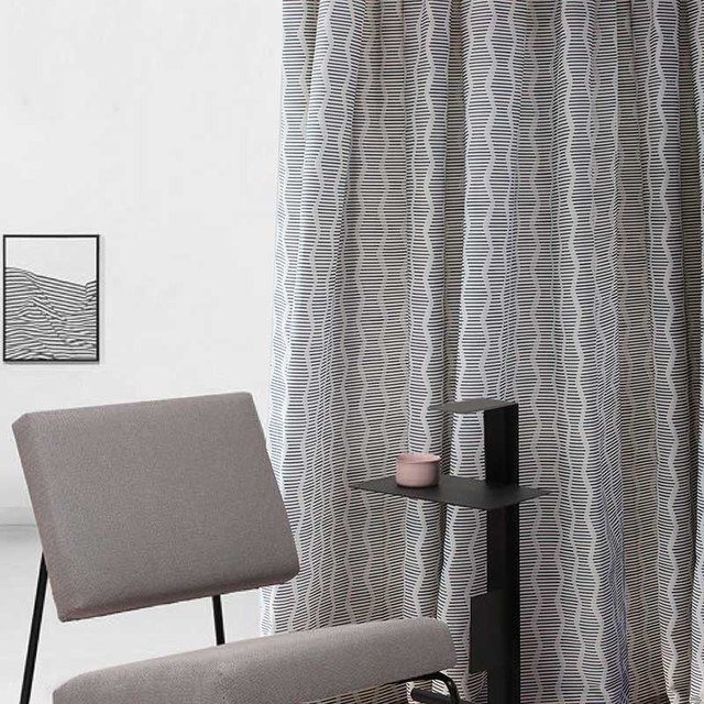Dreamweaver Jacquard Stripe & Wave Hygge Navy Blue Curtain 1