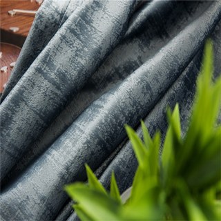 Premium Textured Haze Blue Velvet Curtain 3