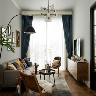 Premium Textured Haze Blue Velvet Curtain 4