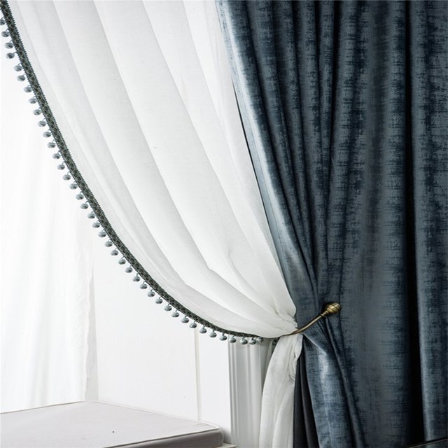 Premium Textured Haze Blue Velvet Curtain 1