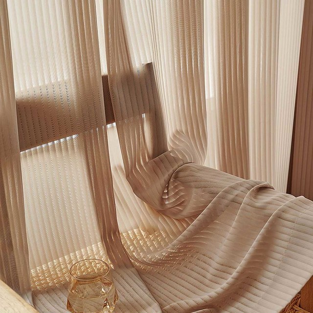 Sun Rays Bold Striped Mocha Brown Sheer Curtain 1