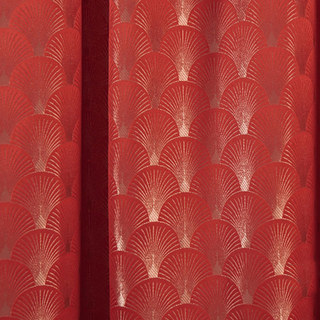 The Roaring Twenties Luxury Art Deco Shell Patterned Red & Gold Curtain 4