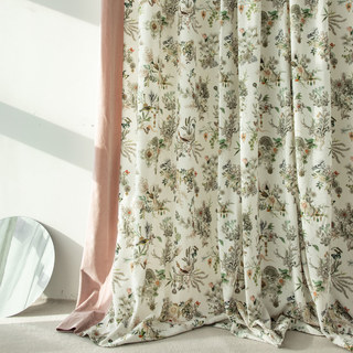 Butterfly Garden Cream Floral Velvet Curtain