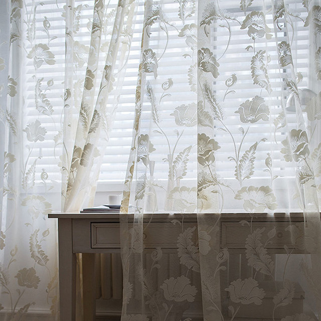 Eden Flower Jacquard Cream Lace Net Curtains 1
