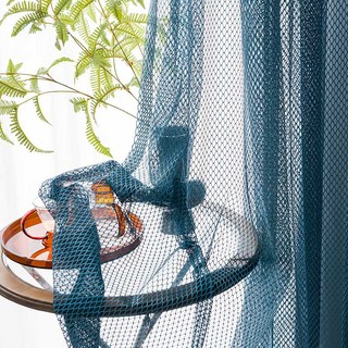 Enmeshed Diamond Grid Pacific Blue Net Curtain