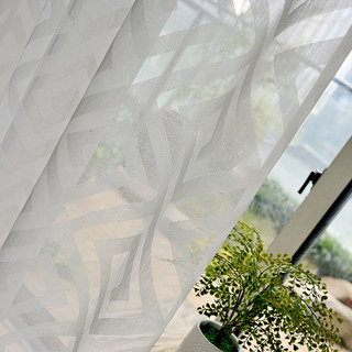 Greek Key Jacquard Ivory White Geometric Voile Curtain
