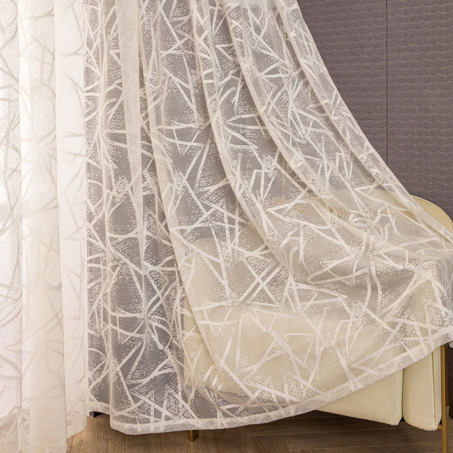 Love Triangles Ivory White Geometric Lace Net Curtain 1