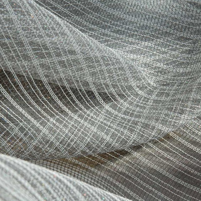 Moonlight Ash Grey Glittering Checked Grid Net Curtain 1