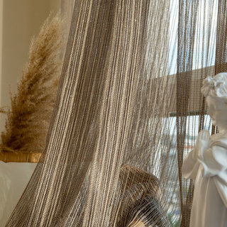 Moonlight Coffee Brown Glittering Checked Grid Net Curtain 2