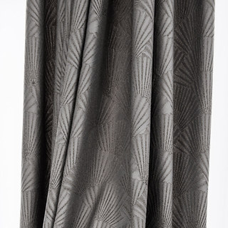 Oriental Fans Luxury Art Deco Jacquard Patterned Charcoal Gray Curtain Drapes 7