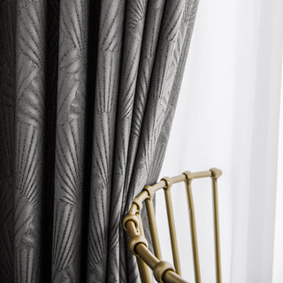 Oriental Fans Luxury Art Deco Jacquard Patterned Charcoal Gray Curtain Drapes 2