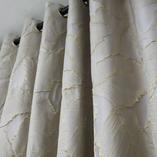 Paradise Luxury 3D Jacquard Tropical Leaves Mocha Curtain with Gold Details 6