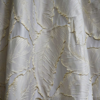 Paradise Luxury 3D Jacquard Tropical Leaves Mocha Curtain with Gold Details 5