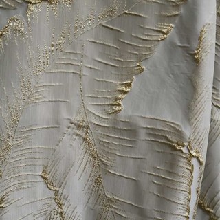 Paradise Luxury 3D Jacquard Tropical Leaves Mocha Curtain with Gold Details 3