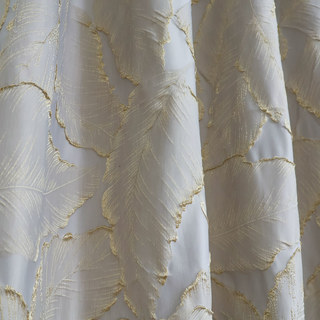 Paradise Luxury 3D Jacquard Tropical Leaves Mocha Curtain with Gold Details 2