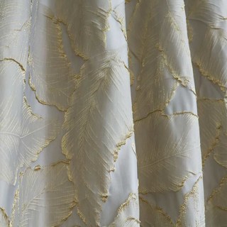 Paradise Luxury 3D Jacquard Tropical Leaves Mocha Curtain with Gold Details 4