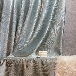 Banana Leaves Luxury 3D Jacquard Duck Egg Blue Curtain Drapes 5