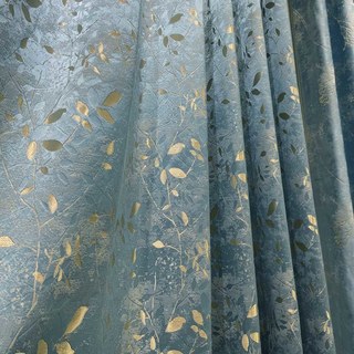 Golden Grove Luxury Jacquard Silky Blue Curtain Drapes 3