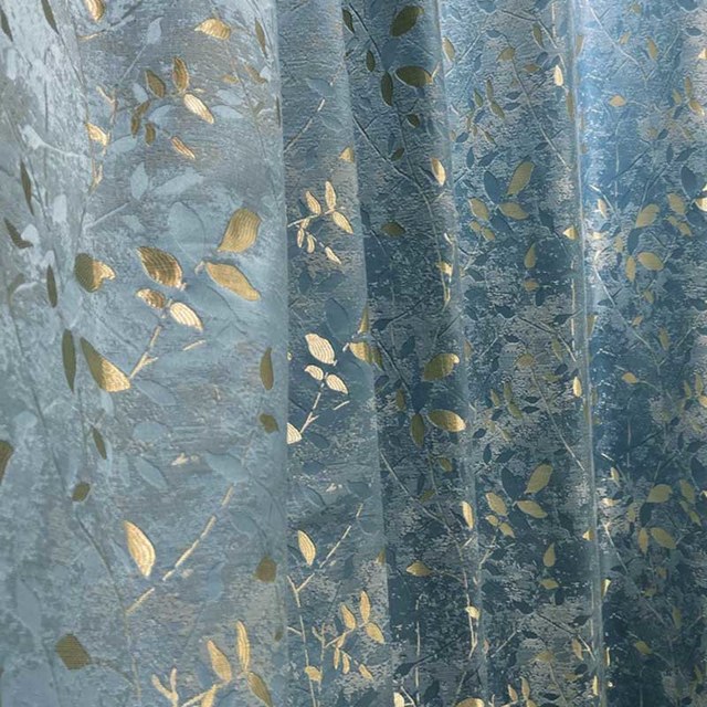 Golden Grove Luxury Jacquard Silky Blue Curtain Drapes 1