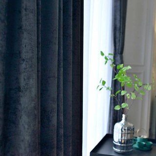 Luxury Charcoal Dark Gray Chenille Curtain Drapes 4