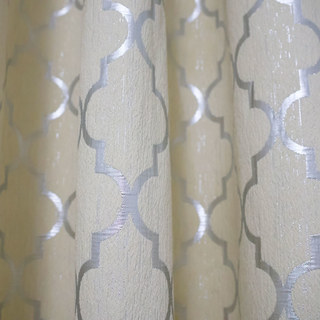 Morocco Trellis Beige and Metallic Silver Arabesque Geometric Curtain 2