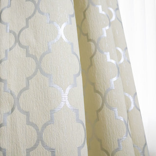 Morocco Trellis Beige and Metallic Silver Arabesque Geometric Curtain