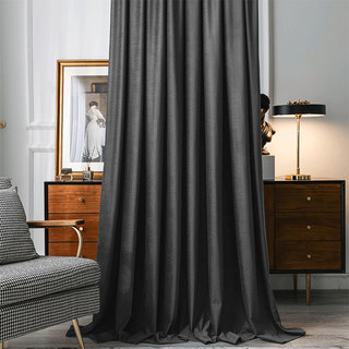 Scandinavian Basketweave Textured Charcoal Dark Grey Velvet Blackout Curtains