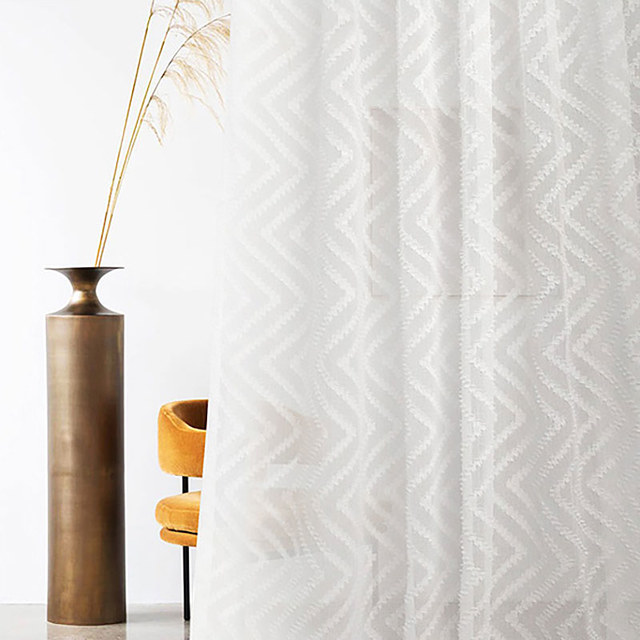 Echo Vertical Wave Patterned Ivory White Sheer Curtain 1