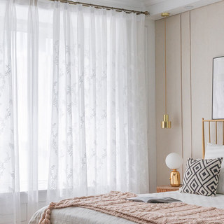 Frosted Pine White Embroidered Branches and Leaves Sheer Curtain 11