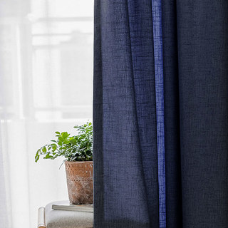 Shabby Chic Midnight Navy Blue 100% Flax Linen Curtain 1