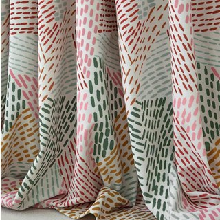 Dash of Color Pink Green Abstract Geometric Velvet Curtain