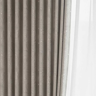Fan Palm Leaves Luxury Jacquard Cream Blackout Curtain 4