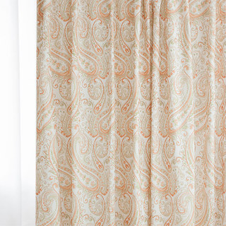 Fantasy Paisley Linen Style  Orange & Green Curtain 1