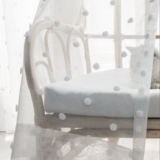 Fluffy Pom Pom Style White Dot Sheer Curtain 4