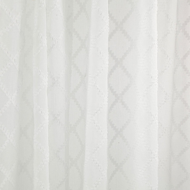 Diamond Veil Ivory White 3D Jacquard Checked Geometric Sheer Curtain 1