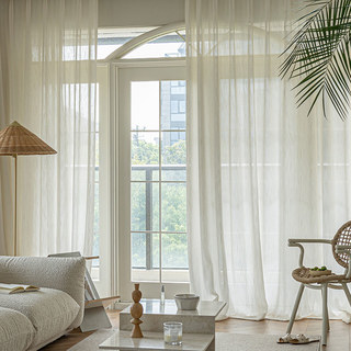 Fleecy Cloud Cream Textured Striped Sheer Curtain