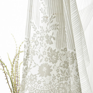 Morning Chamomile White Striped Floral Lace Sheer Curtain 5