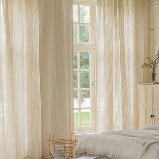Idyll Striped Oatmeal Linen Style Sheer Curtain 5