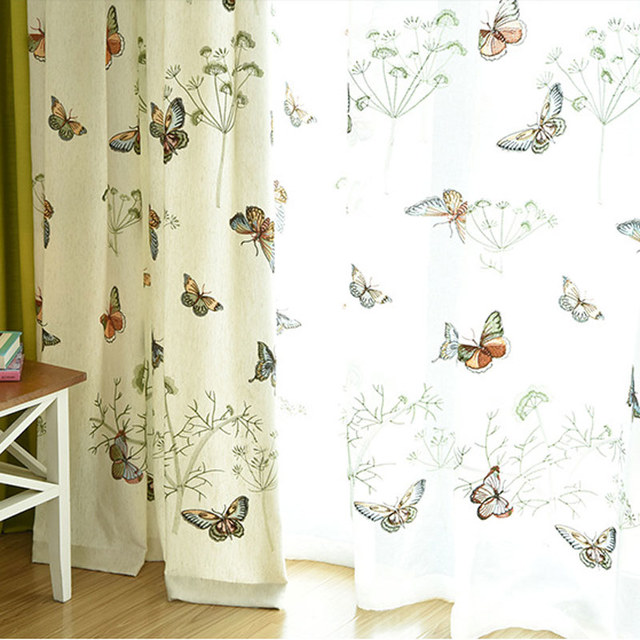 Butterfly Garden Embroidered Gold Shimmery Organza Sheer Curtain