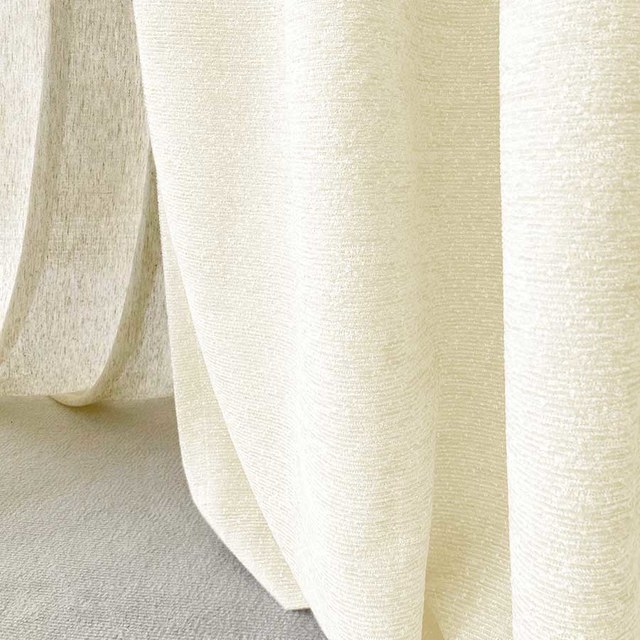 Glame Luxury Ivory White Horizontal Striped Chenille Curtain 1